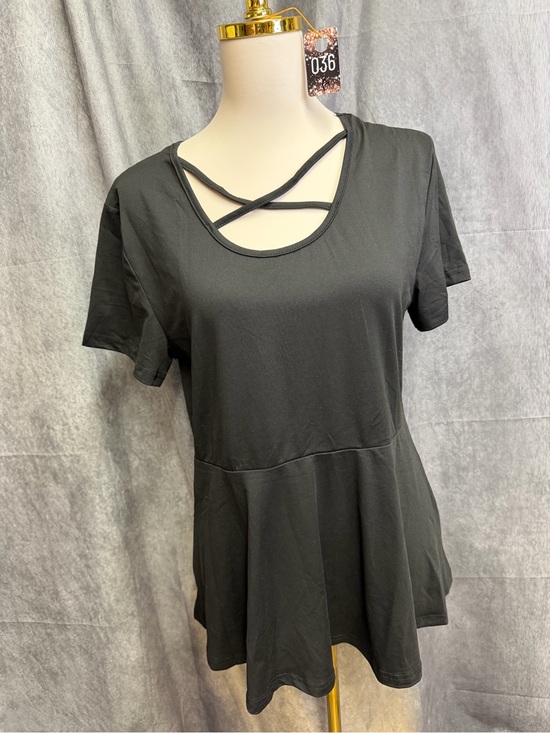 Tops - Black Crisscross Scoop-Neck Peplum Top - Women